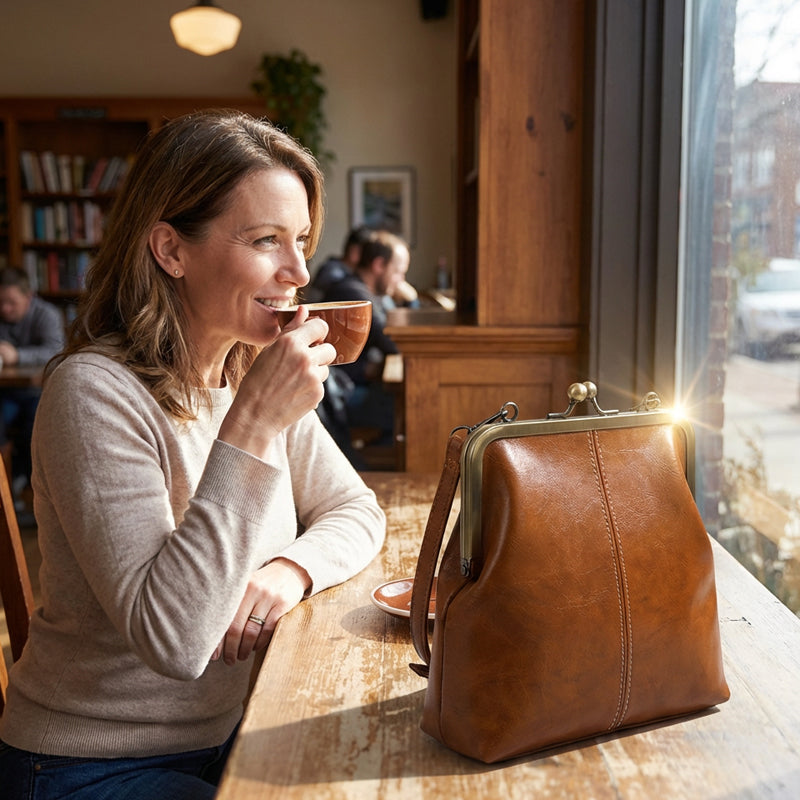 Women's Kiss Lock Crossbody Bag with Top Handle