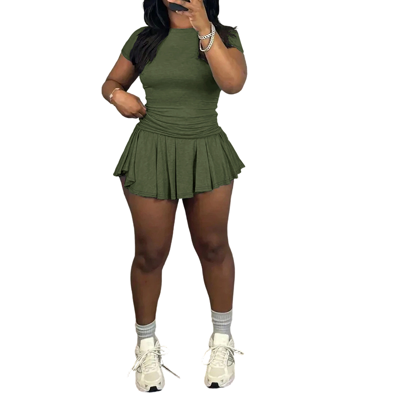 Women's Sporty Two-Piece Pleated Skirt Set