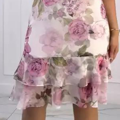 Pink Rose Layered Ruffle Dress