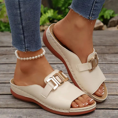 Artificial Leather Open Toe Slippers