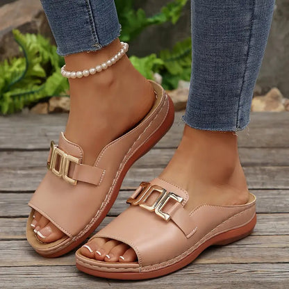 Artificial Leather Open Toe Slippers