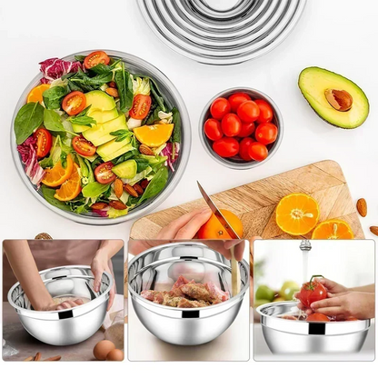 🥣 304 Stainless Steel Mixing Bowl Set with Airtight Lids & Grater Attachments 🔪✨