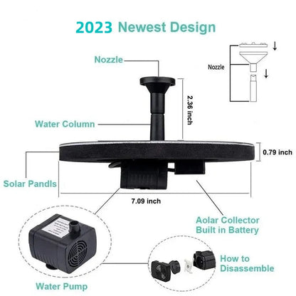 🎁Solar Fountain, Solar Powered Bird Bath Fountain Pump with 4 Nozzles 1.4W Solar Panel Kit Water Pump, Outdoor Watering Submersible Pump for Pond, Pool, Garden, Fish Tank