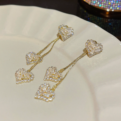 Romantic Long Chain Heart Drop Earrings