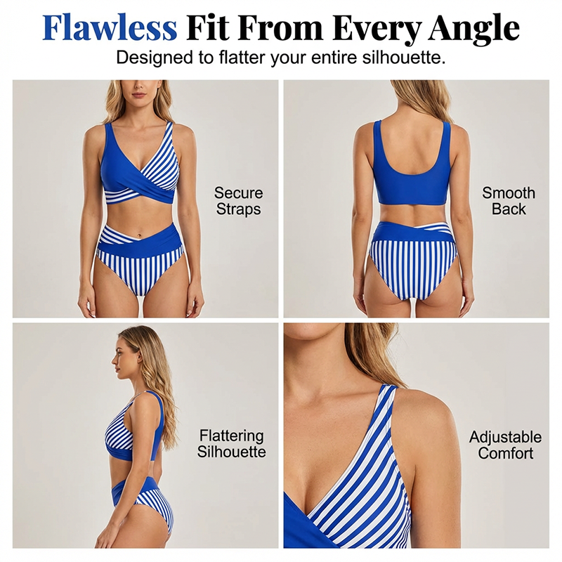 👙Two-Piece Color Block & Stripe Bikini Swimsuit