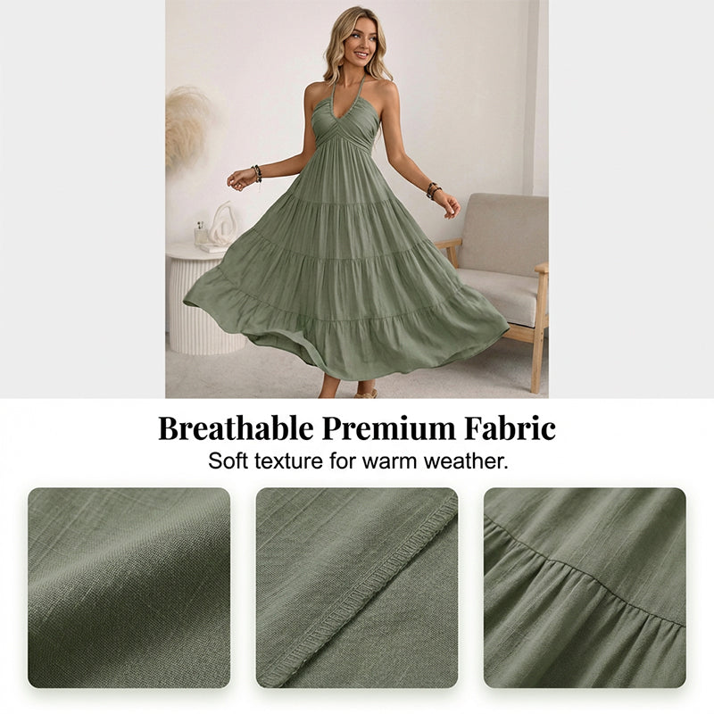 💛Women's Halter Neck Backless Tiered Maxi Dress🌊
