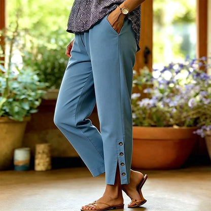 Summer Breathable Cropped Trousers with Pockets
