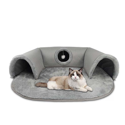 🐱 Plush 2-in-1 Cat Tunnel Bed