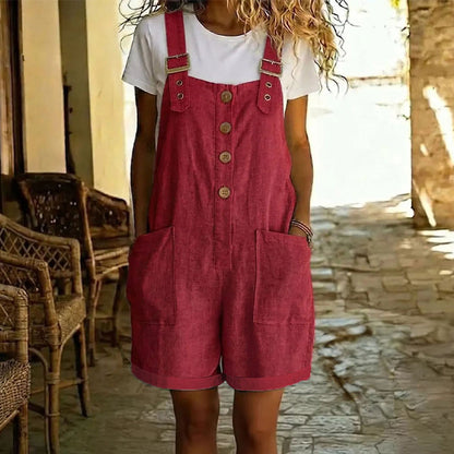 Retro Solid Color Romper with Adjustable Straps
