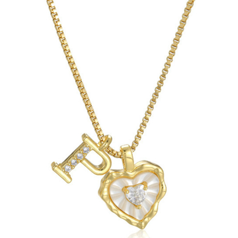 Heart Shaped Letters Micro Pave Chain Necklace – Initial Pendant, Titanium Steel, Adjustable ✨