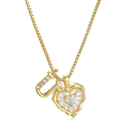 Heart Shaped Letters Micro Pave Chain Necklace – Initial Pendant, Titanium Steel, Adjustable ✨
