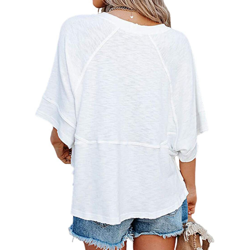 ✨Women's Solid Color Splicing Loose Five Points Flare Sleeve T-Shirt