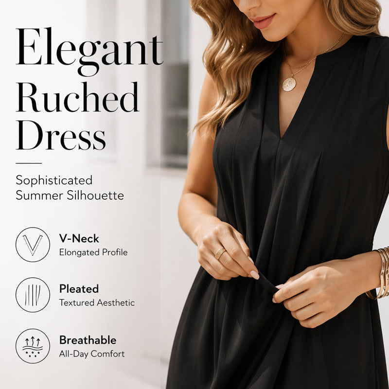 🌿Pleated V-Neck Dress – Lightweight fabric & effortless elegance – Elevate your everyday look.