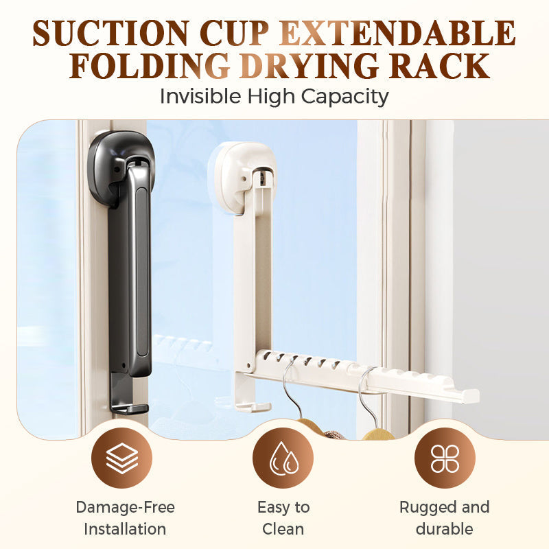 🔥 Suction-Cup Telescoping Folding Clothes Rack—No Drilling Required, Space-Saving, Perfect for Bathrooms and Balconies 👚