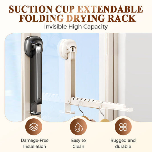 🔥 Suction-Cup Telescoping Folding Clothes Rack—No Drilling Required, Space-Saving, Perfect for Bathrooms and Balconies 👚