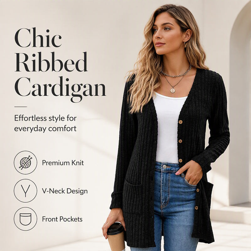 🧥Seasonal Style - V-Neck Cardigan with Relaxed Mid-Length – Soft Drape & Easy Pairing for Any Occasion