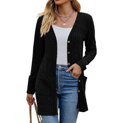 🧥Seasonal Style - V-Neck Cardigan with Relaxed Mid-Length – Soft Drape & Easy Pairing for Any Occasion