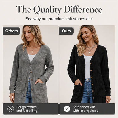 🧥Seasonal Style - V-Neck Cardigan with Relaxed Mid-Length – Soft Drape & Easy Pairing for Any Occasion