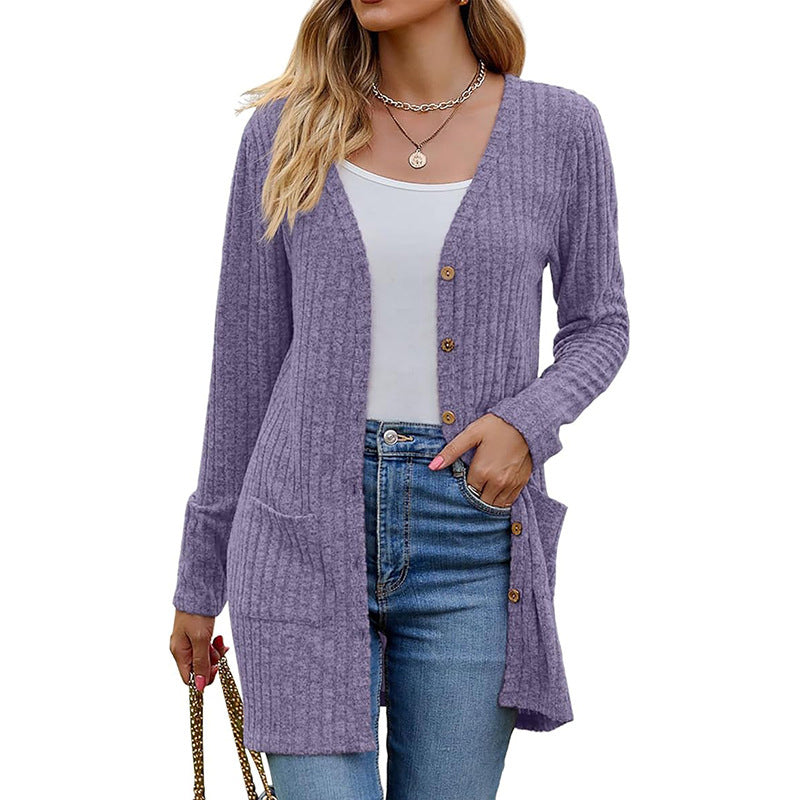 🧥Seasonal Style - V-Neck Cardigan with Relaxed Mid-Length – Soft Drape & Easy Pairing for Any Occasion