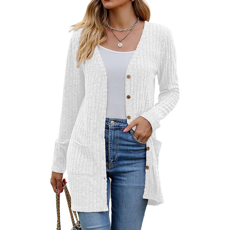 🧥Seasonal Style - V-Neck Cardigan with Relaxed Mid-Length – Soft Drape & Easy Pairing for Any Occasion