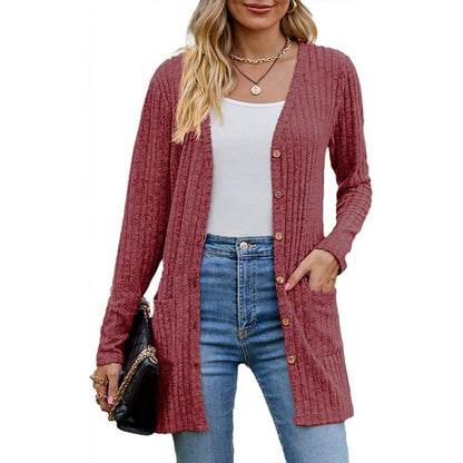 🧥Seasonal Style - V-Neck Cardigan with Relaxed Mid-Length – Soft Drape & Easy Pairing for Any Occasion