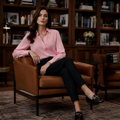 ✨ Silky Sheen, Elegant Everyday Drape | Women's Satin Button-Down Shirt