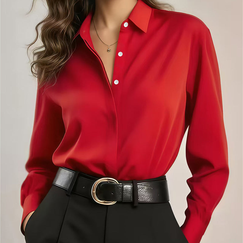 ✨ Silky Sheen, Elegant Everyday Drape | Women's Satin Button-Down Shirt