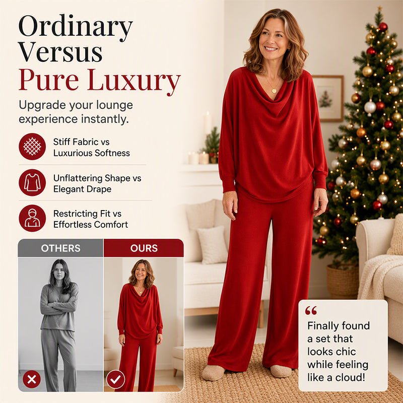 💖🍂 Women's Cowl Neck Top and Wide-Leg Pants Set – Effortless Elegance for Autumn