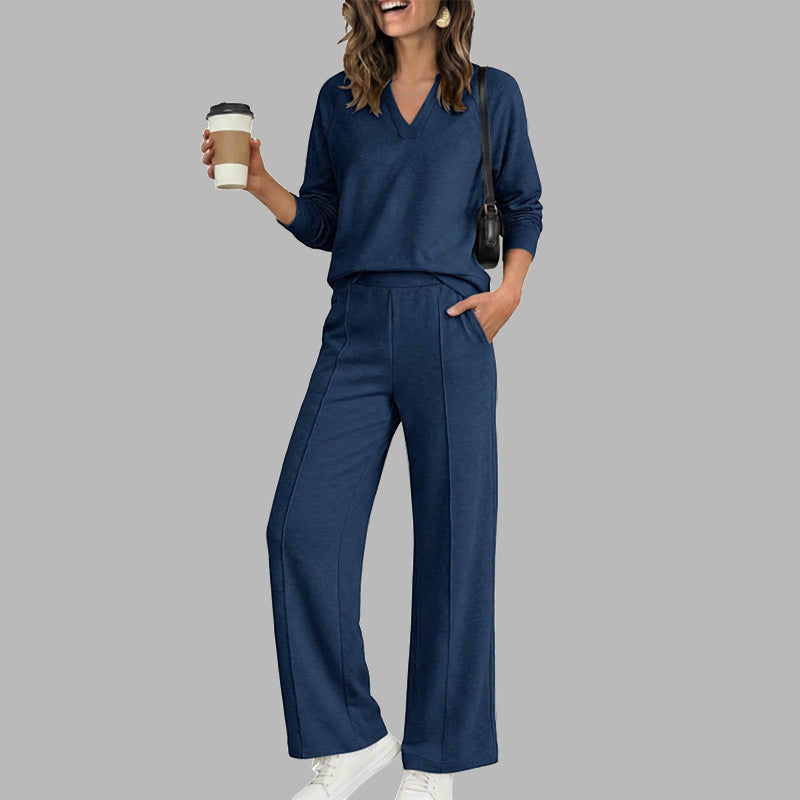 ✨Women's 2 Piece Outfits V Neck Lounge Set | Raglan Long Sleeve Top & Wide Leg Pants