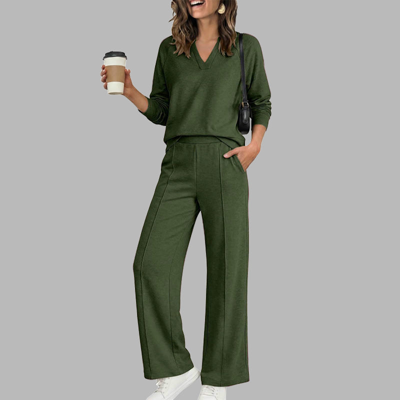 ✨Women's 2 Piece Outfits V Neck Lounge Set | Raglan Long Sleeve Top & Wide Leg Pants