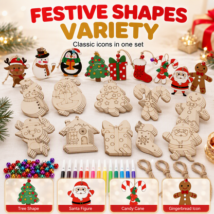DIY Christmas Wooden Ornaments Kit with Pens and Bells