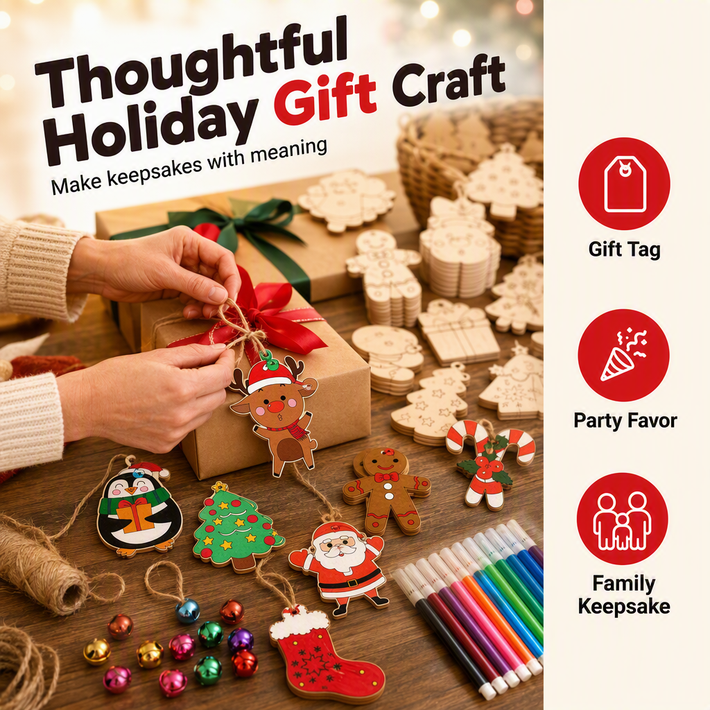 DIY Christmas Wooden Ornaments Kit with Pens and Bells