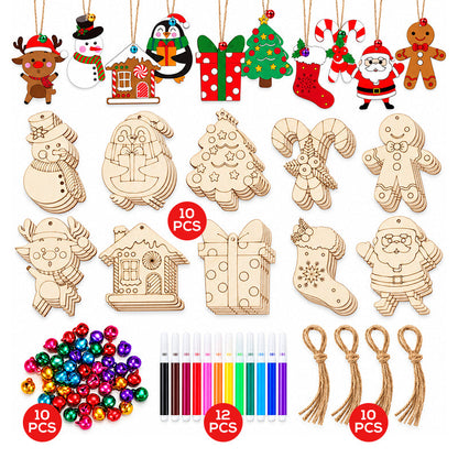 DIY Christmas Wooden Ornaments Kit with Pens and Bells
