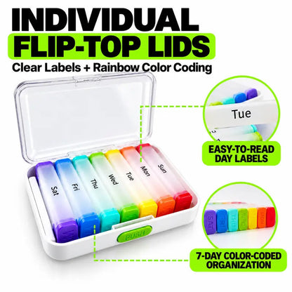 🧳💊 7-Day Detachable Pill Organizer – Color Coded, Portable, Light Resistant ✨