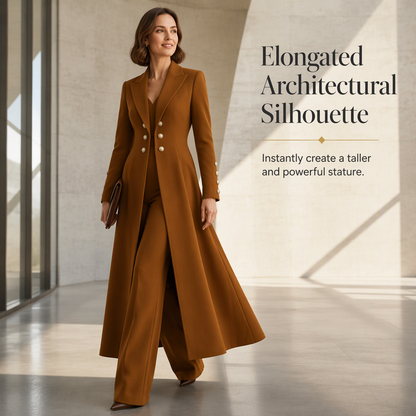✨ Women's Double-Breasted Knit Set – Elegant Long Coat + Straight Pants, Gold Buttons Chic Winter Look 💕