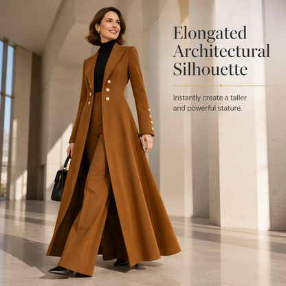✨ Women's Double-Breasted Knit Set – Elegant Long Coat + Straight Pants, Gold Buttons Chic Winter Look 💕