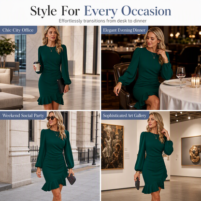 Women's Solid Color Puff Sleeve Bodycon Dress